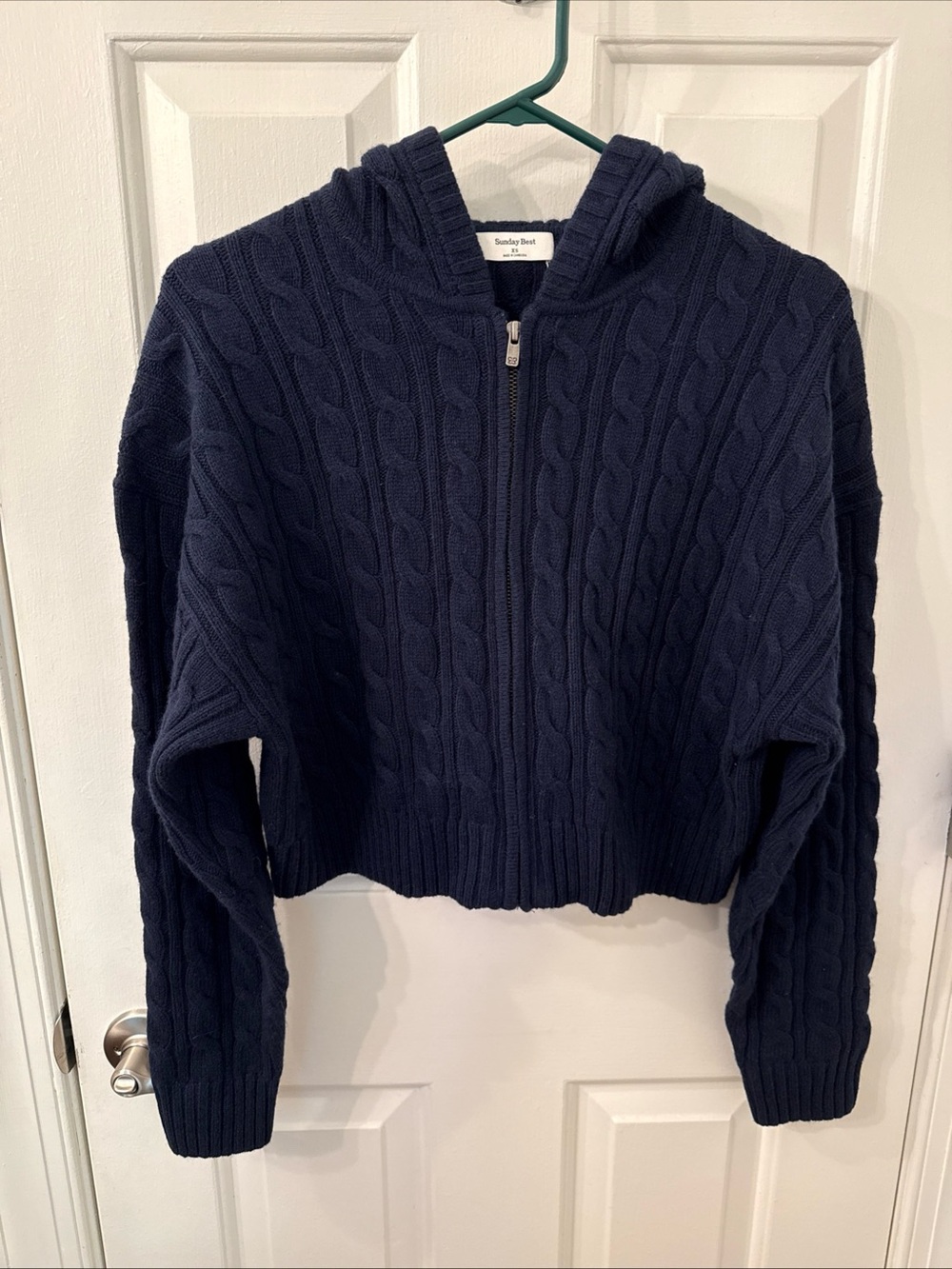 Aritzia Sunday Best Navy Cable-Knit Zip Hoodie